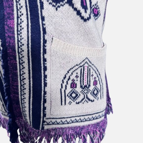 Anthropologie Angel of the North Wool Beige Plum Fringe Poncho Vest Cardigan - Picture 9 of 13